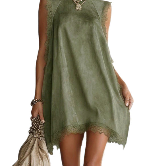 Robe Olive — Col Montant Sans Manches Asymétrique
