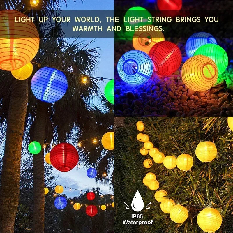 Catena di luci LED solari a lanterna - Struttura resistente alle intemperie IP65 | elesira