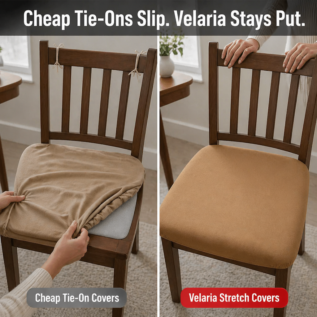 Velaria Dining Chair Seat Covers | Conceal Stains and Revive Worn Chairs in Minutes | elesira