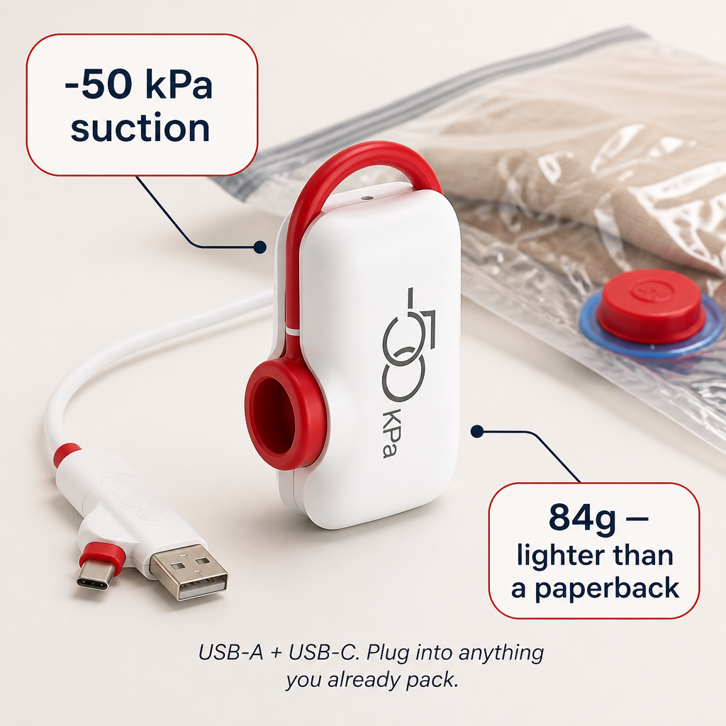 VoltPack - Compress Your Suitcase 80% Using a Pocket USB Vacuum Pump | elesira