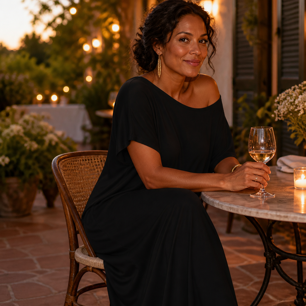 SolariaFlow – Comfortable Off-Shoulder Maxi Dress Featuring Concealed Pockets | elesira