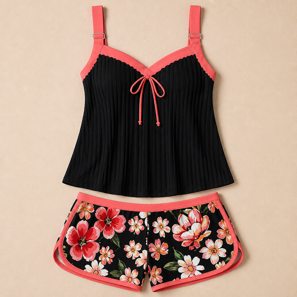 SoloraSway – Ensemble tankini plissé fluide avec short couvrant | elesira
