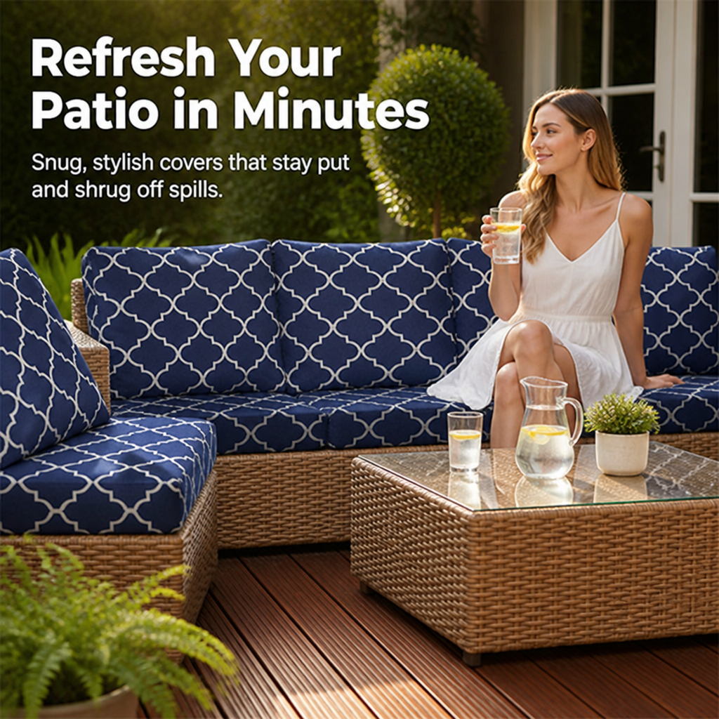 SlipTide Stretch Patio Sofa Cushion Covers - Wrap Your Cushions in Flawless Fit and Spill-Proof Ease | elesira