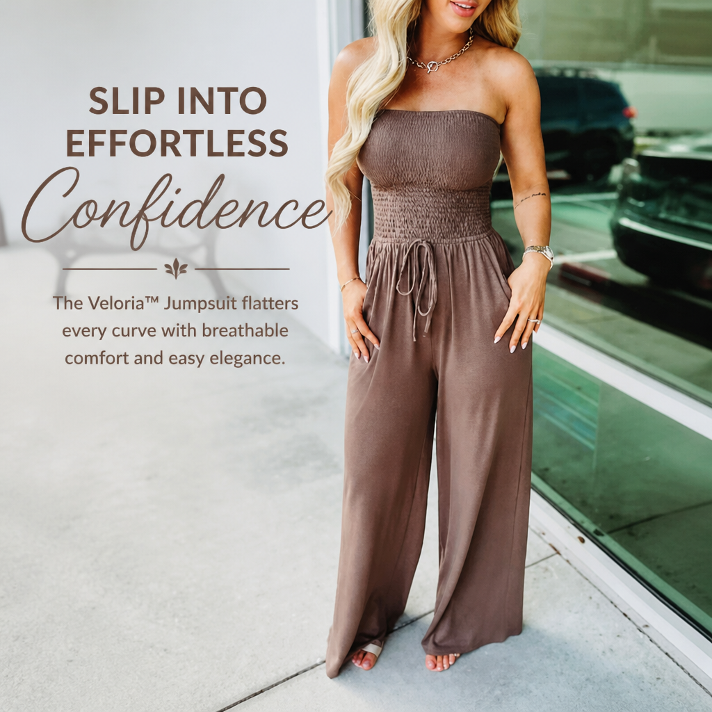 Veloria - Combinaison bustier smockée à jambes larges avec poches | elesira