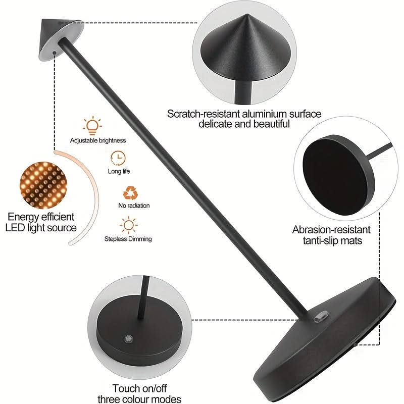 Lámpara de escritorio LED inalámbrica recargable con sensor táctil para iluminación ambiental | elesira