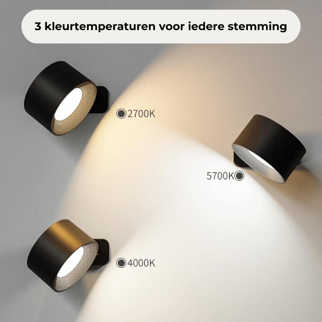 BrightBeam Cordless 360 Degree Wall Lamp Rechargeable Wireless | elesira
