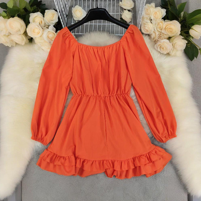 Robe Unie Col Carré Taille Cintrée