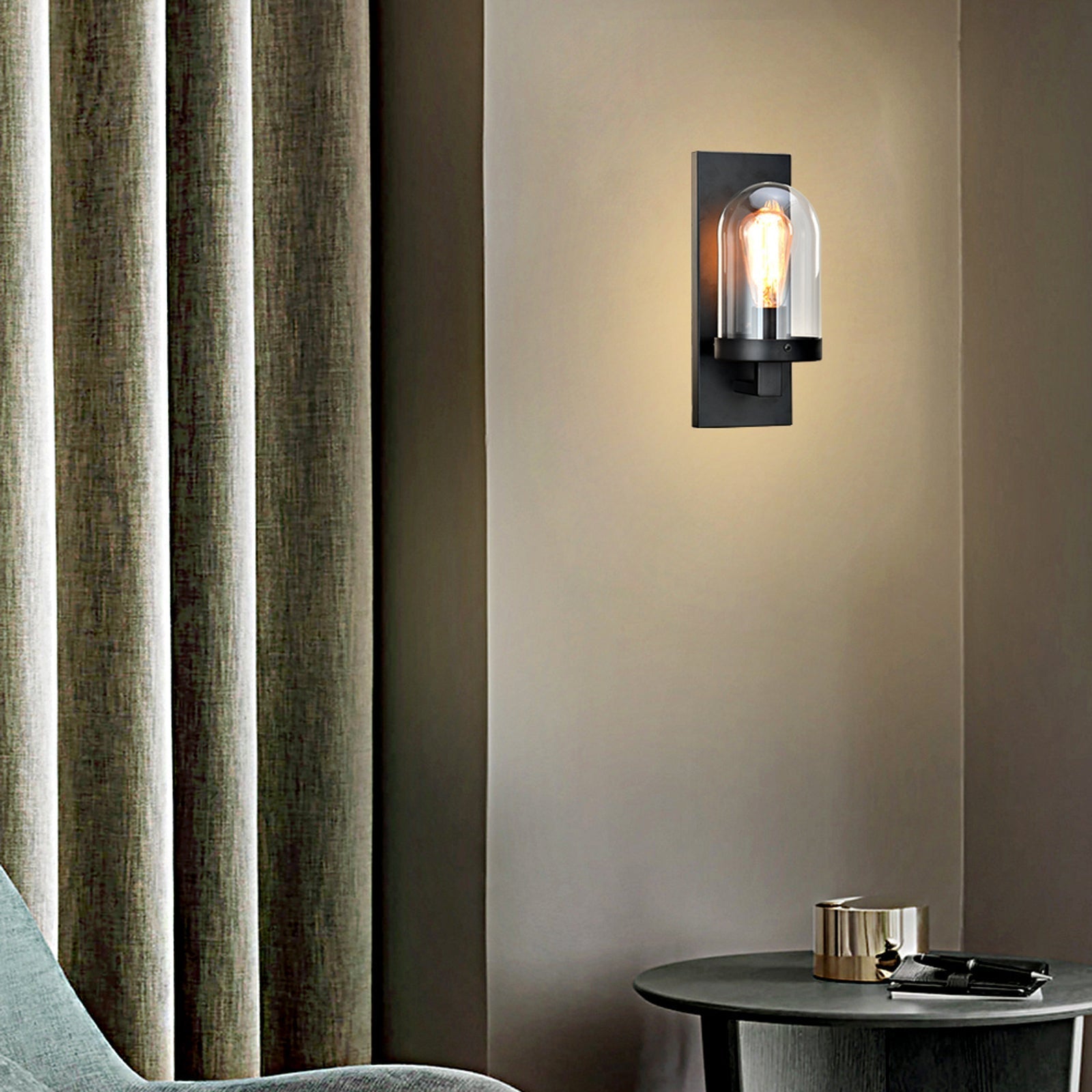 Black Wall Sconce Lighting with Glass Shade | elesira