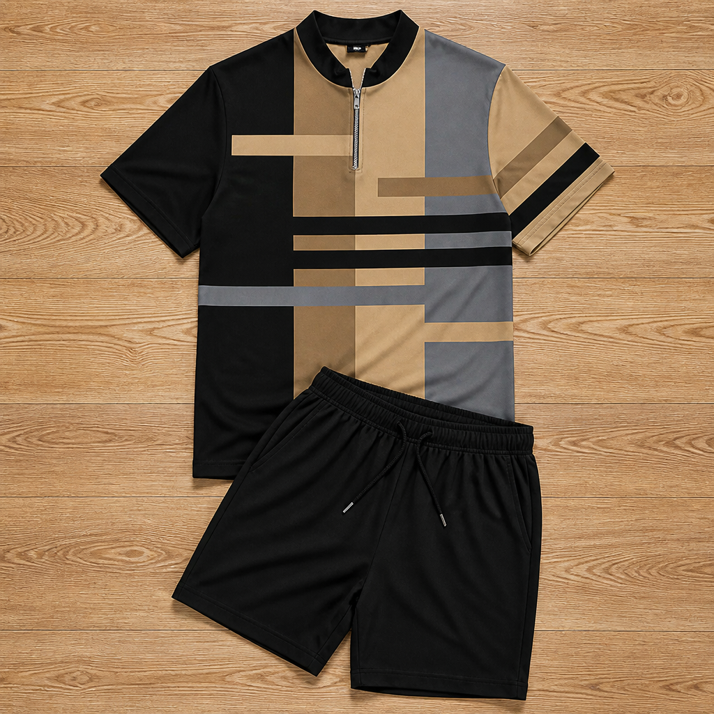 Zip-Collar Shirt & Shorts Set | Feel Fresh, Move Freely, Command Every Moment | elesira