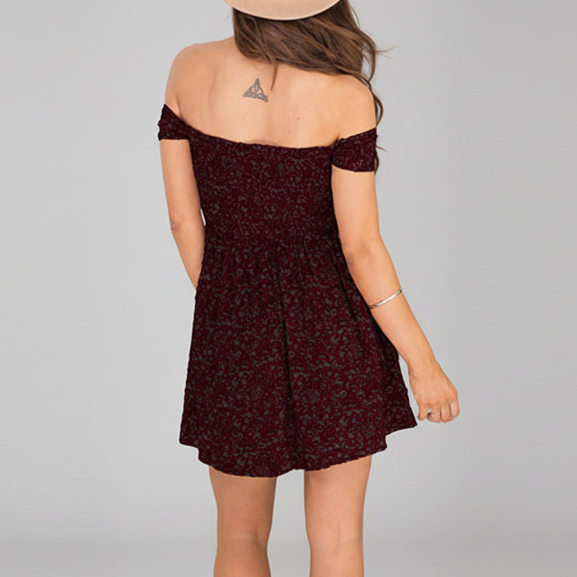 Robe Courte Épaules Dénudées à Fleurs