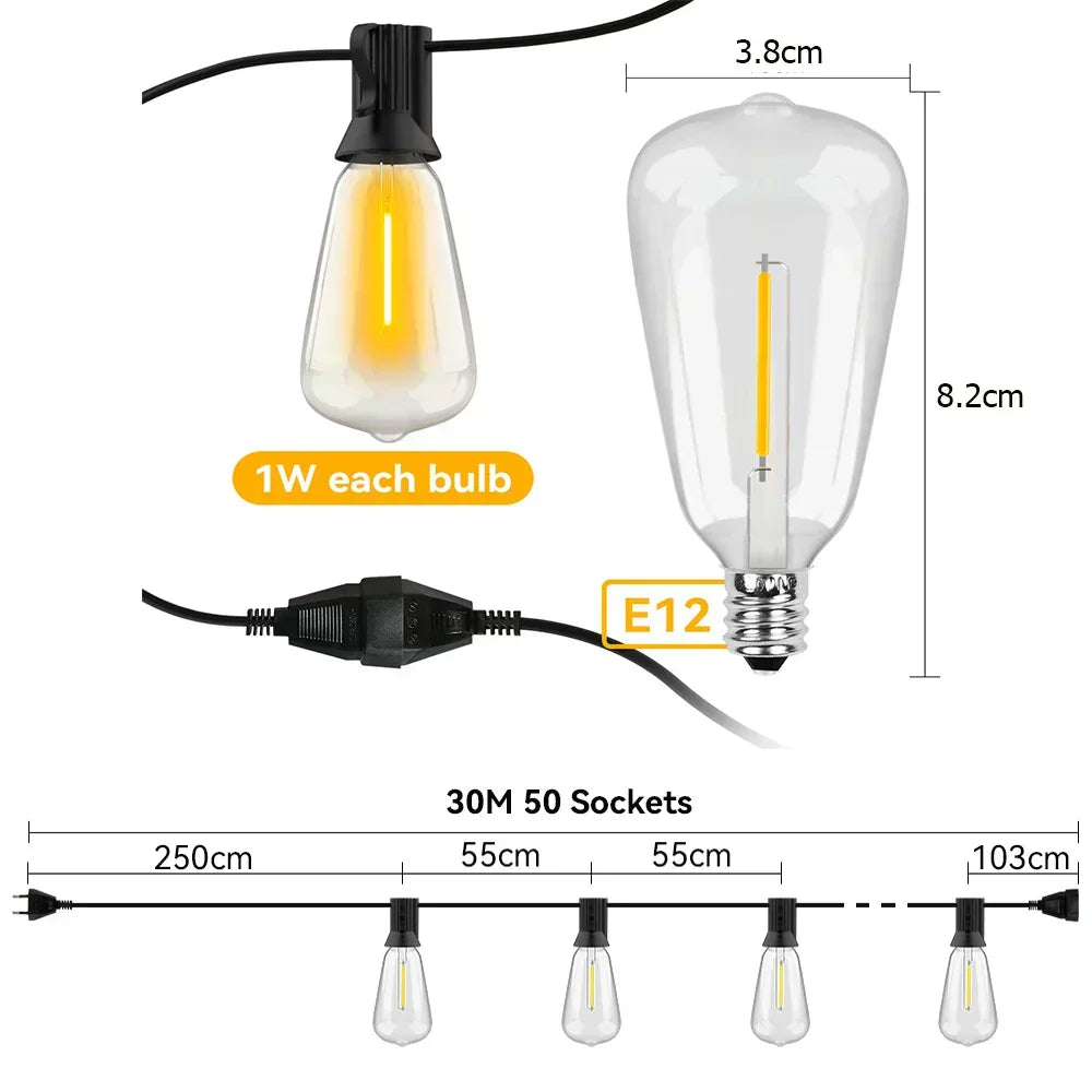 שרשרת נורות LED עמידה למים לומאמיסט לחללים חיצוניים | elesira