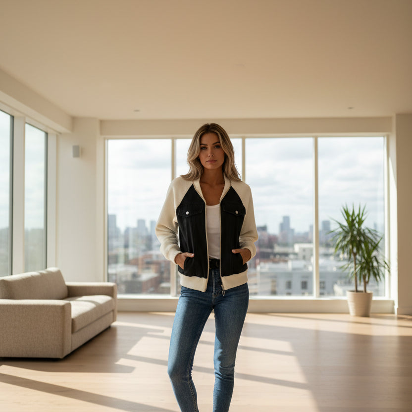 Veste en jean patchwork tendance à capuche pour femme