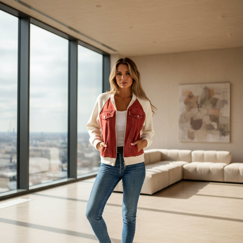 Veste en jean patchwork tendance à capuche pour femme