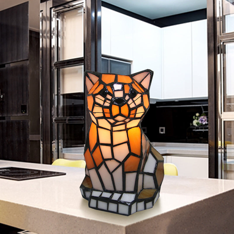 Brown Cat Shade Accent Lamp Tiffany Stained Glass 1 Light Colorful Table Lamp for Bedside | elesira