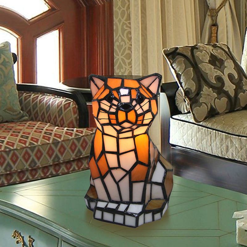 Brown Cat Shade Accent Lamp Tiffany Stained Glass 1 Light Colorful Table Lamp for Bedside | elesira