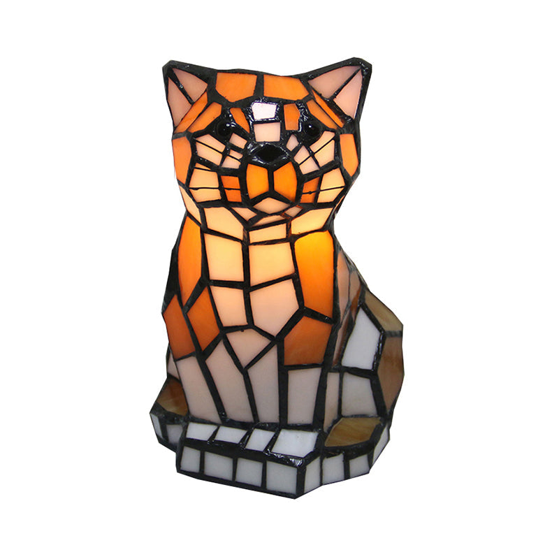 Brown Cat Shade Accent Lamp Tiffany Stained Glass 1 Light Colorful Table Lamp for Bedside | elesira