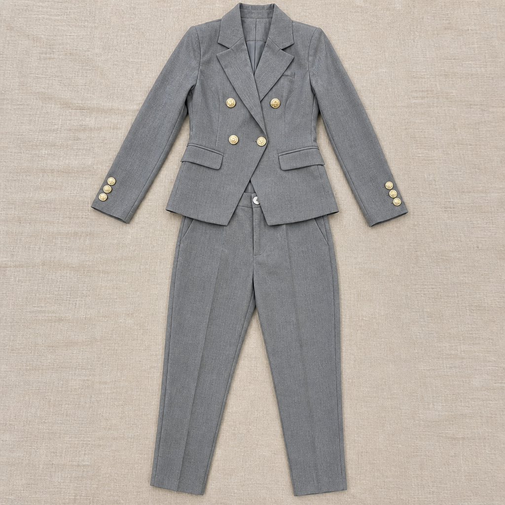 VeroLuxe – Completo sartoriale personalizzato con blazer doppiopetto e bottoni dorati | elesira