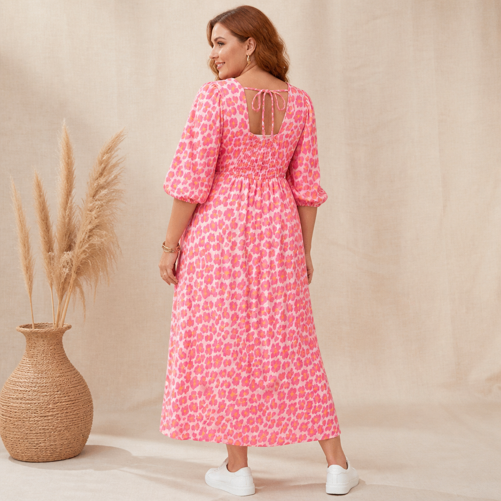 Robe midi à imprimé animalier VeloraCharm | Révélez une assurance naturelle et une coupe impeccable toute la journée | elesira