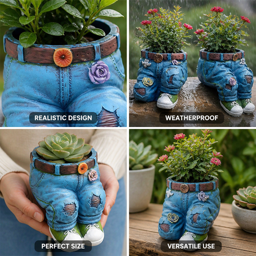 Jardinieră din rășină, cu design 3D de blugi, rezistentă la intemperii | elesira