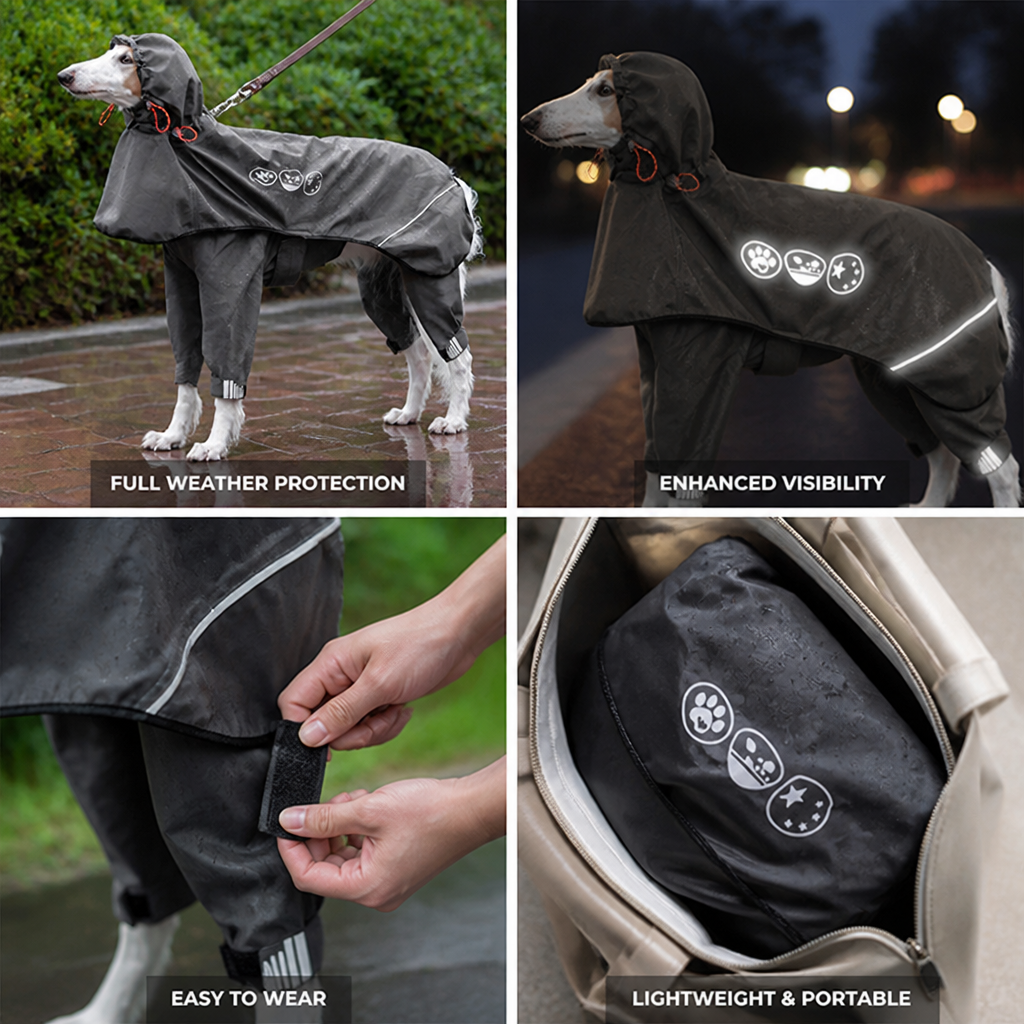 Impermeabile riflettente per cani (copertura integrale a quattro zampe) | elesira