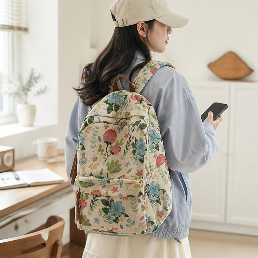 Zaino floreale vintage di grande capacità (scuola e viaggi) | elesira