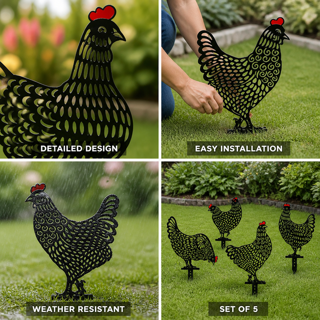 Étiquettes de jardin en acrylique en forme de poulet, résistantes aux intempéries (lot de 5) | elesira