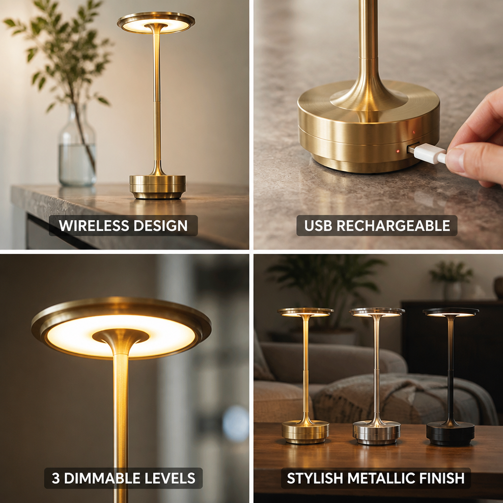 Wireless USB Rechargeable Dimmable Table Lamp | elesira