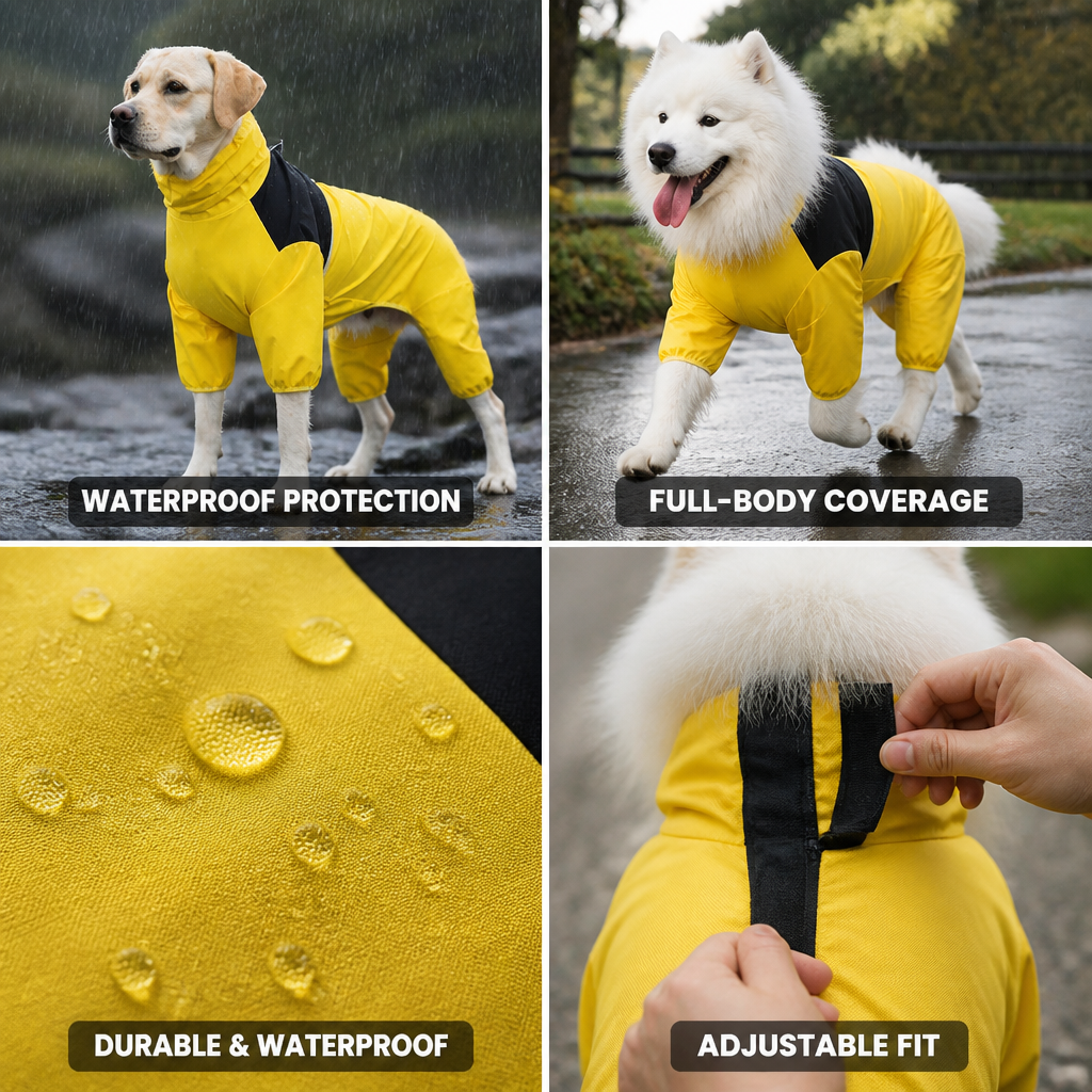 Waterproof Four-Leg Full-Coverage Dog Raincoat (Adjustable Straps) | elesira