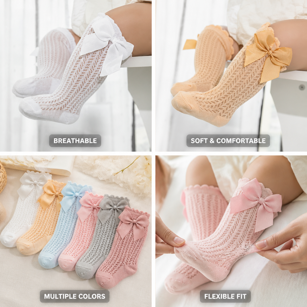 Soft Breathable Cotton Baby Socks With Large Bow | elesira