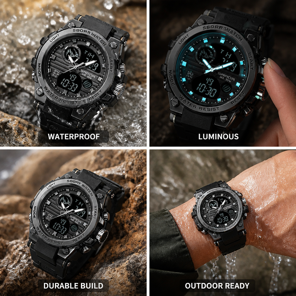 Voděodolné svítící multifunkční outdoorové hodinky | elesira