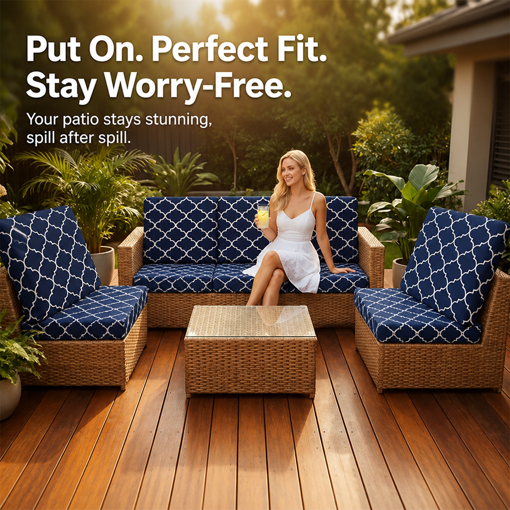 SlipTide Stretch Patio Sofa Cushion Covers - Wrap Your Cushions in Flawless Fit and Spill-Proof Ease | elesira