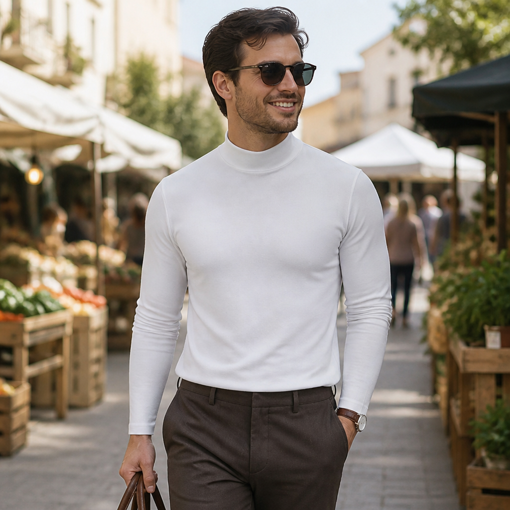 VeroEdge Slim-Fit-Langarmshirt mit hohem Kragen | Erobern Sie jeden Raum mit unvergleichlichem Selbstbewusstsein und Komfort | elesira
