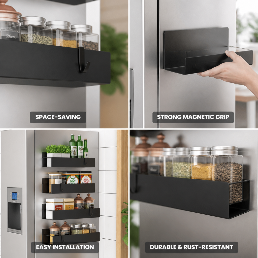 Set de suporturi magnetice pentru condimente, cu finisaj vopsit electrostatic, care economisește spațiu (set de 4) | elesira