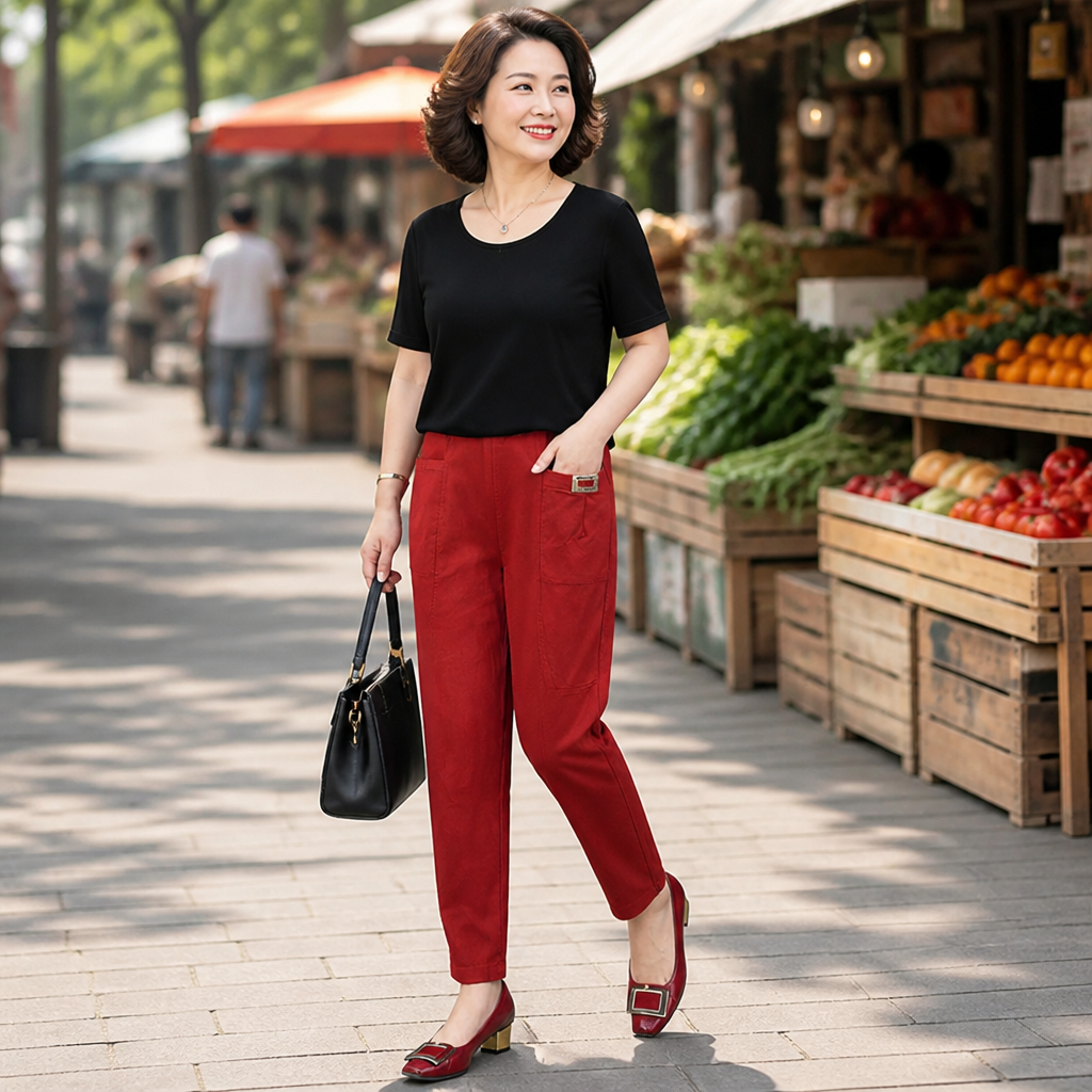 VeloraEase – Relaxed Tapered Cotton Pants with Elastic Comfort Waist | elesira