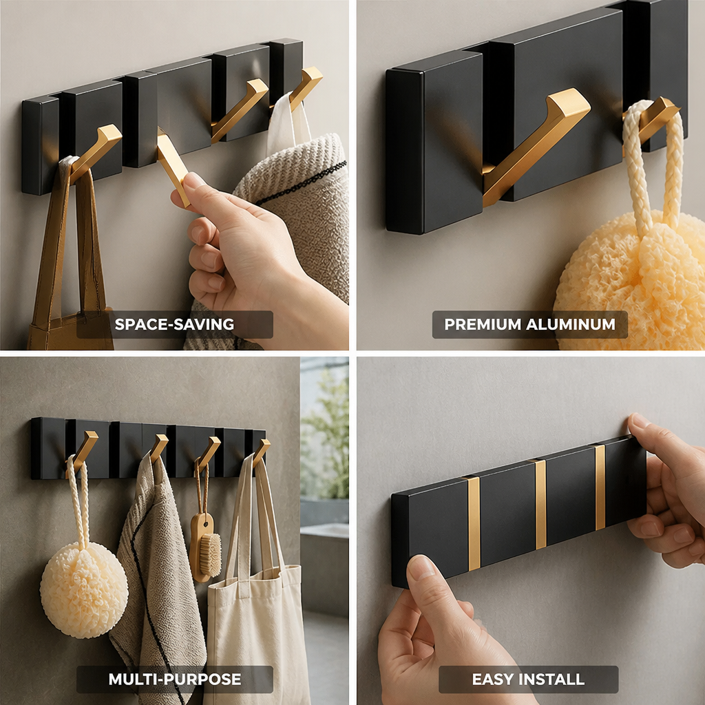 Space-Saving Foldable Aerospace Aluminum Wall Hook (2–6 Hooks) | elesira