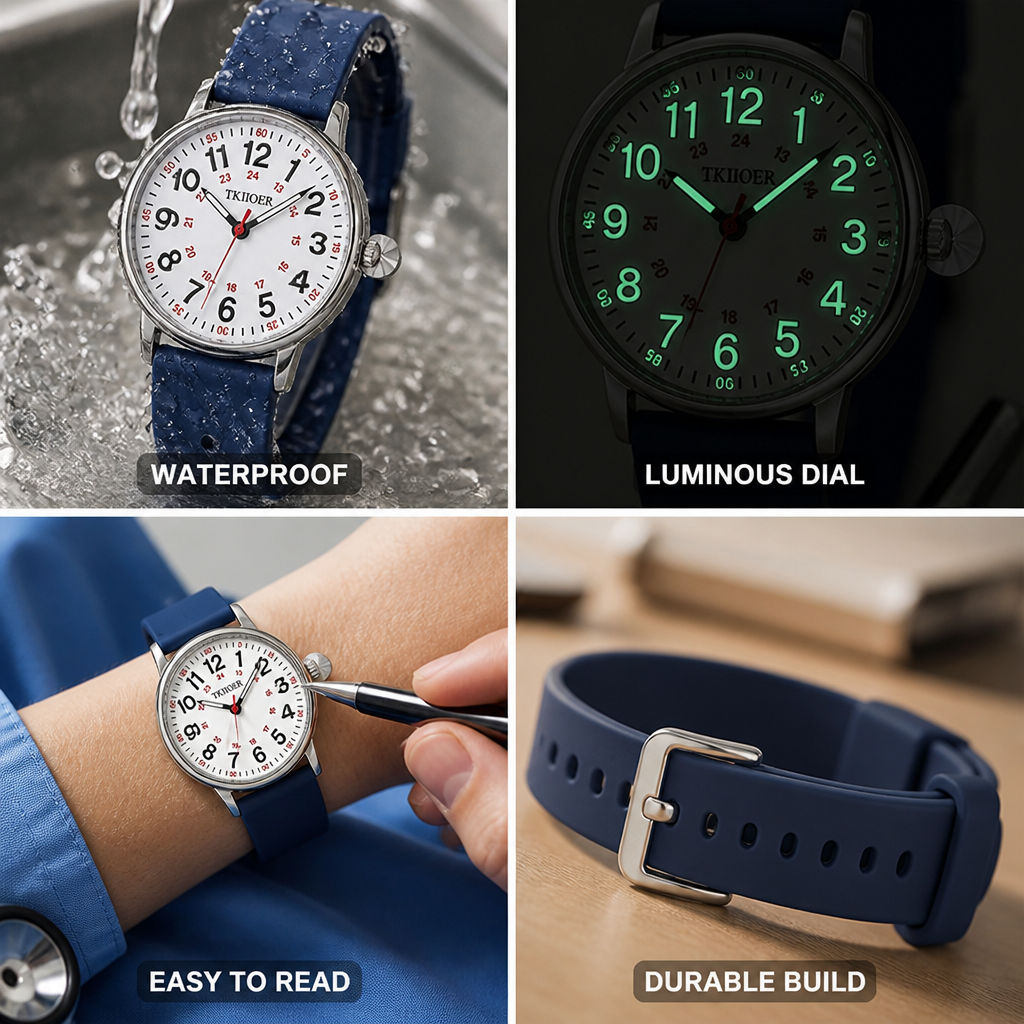 Montre étanche et lumineuse pour infirmières avec trotteuse | elesira
