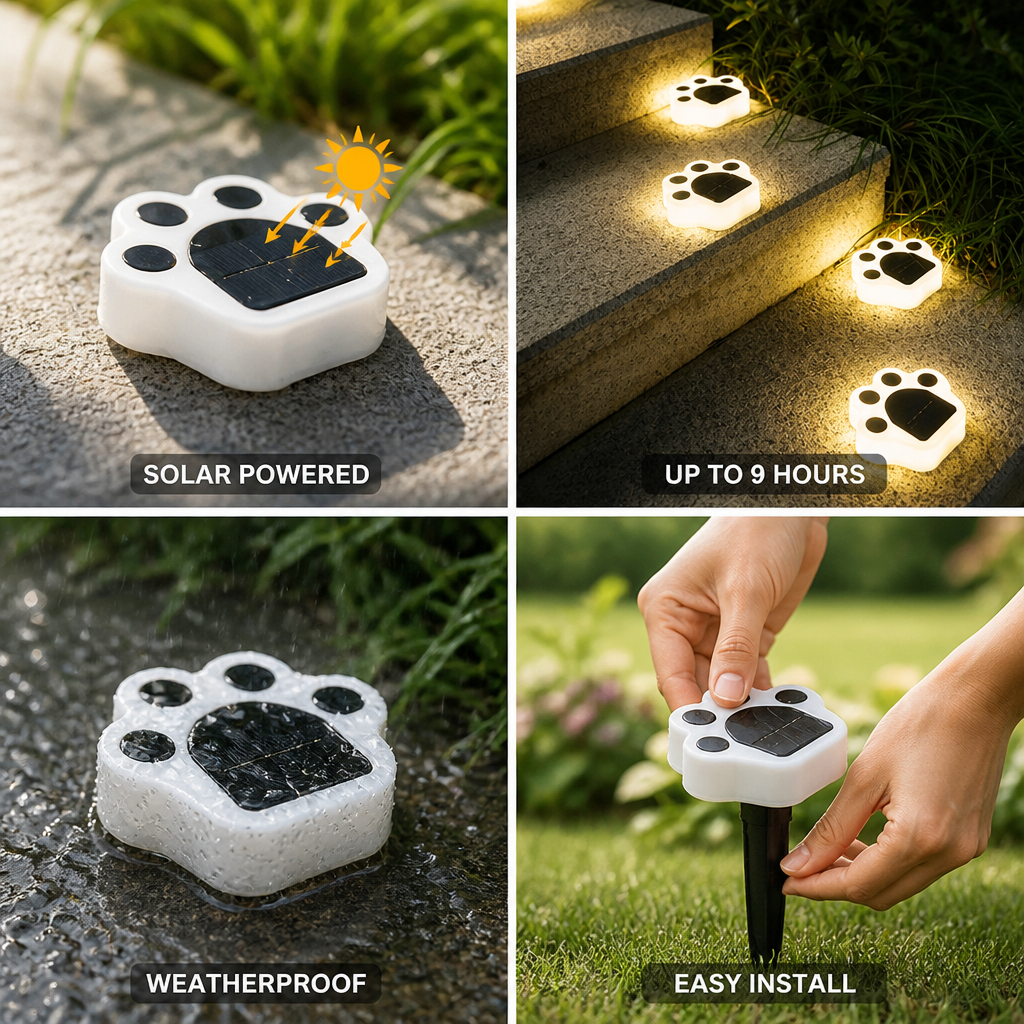 Solar Automatic Paw-Shaped Garden Path Light | elesira