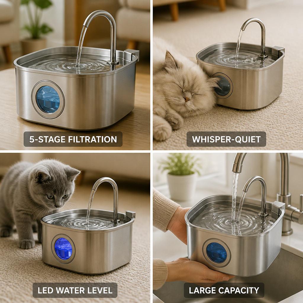 Whisper-Quiet 5-Stage Filtration Pet Water Fountain (3.2L) | elesira