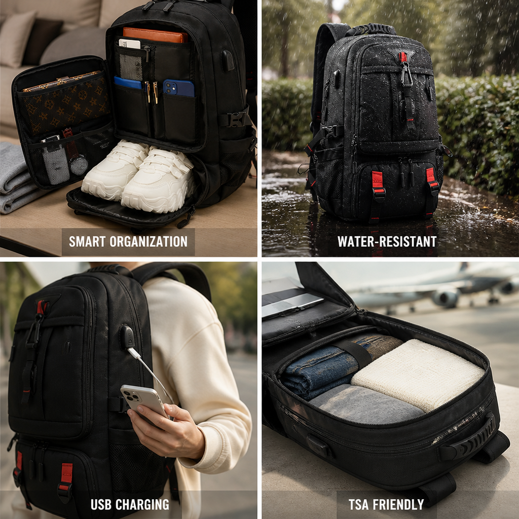 Rucsac de călătorie extensibil, rezistent la apă, cu port USB | elesira