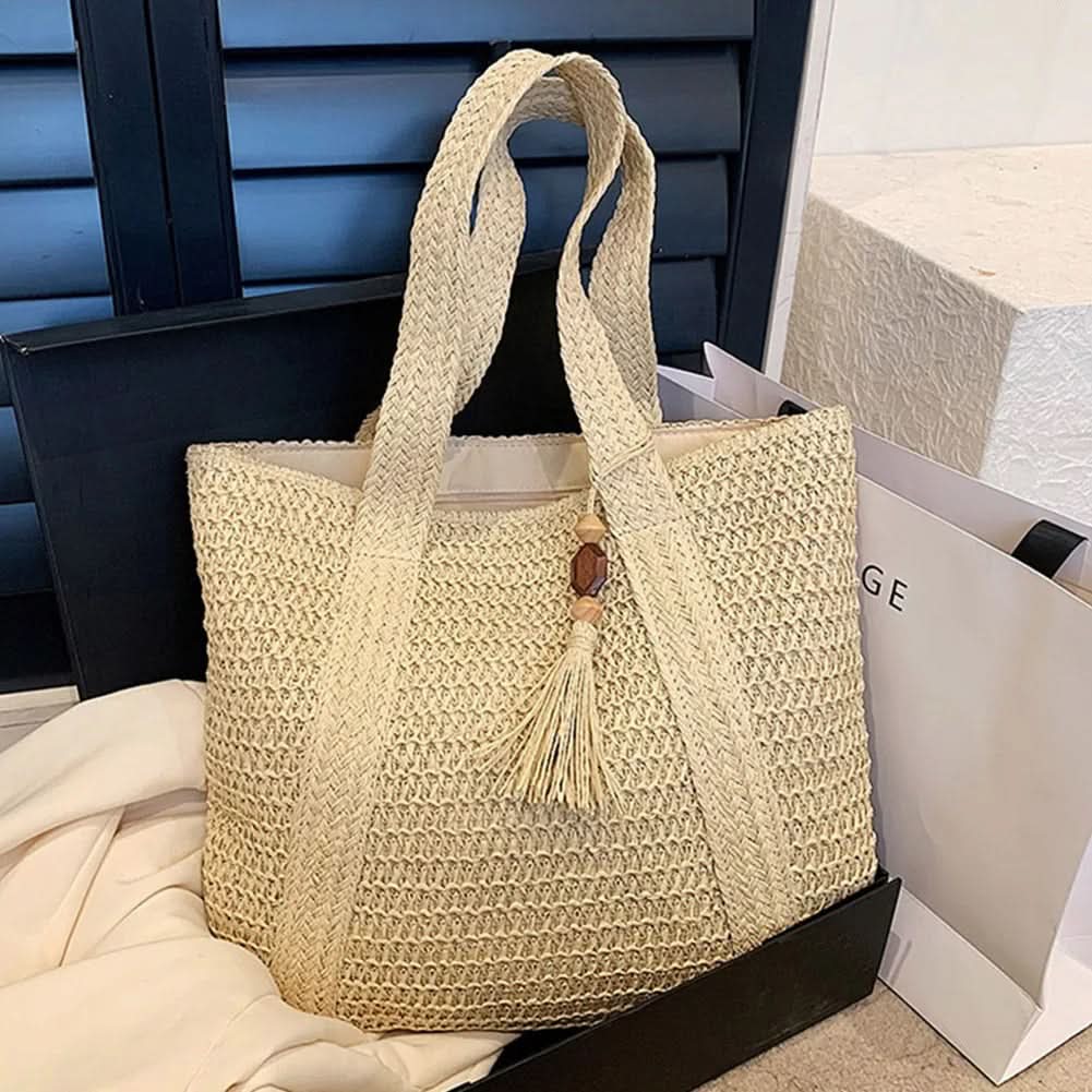 Woven Raffia Tote Bag for Shoulder Carry | elesira
