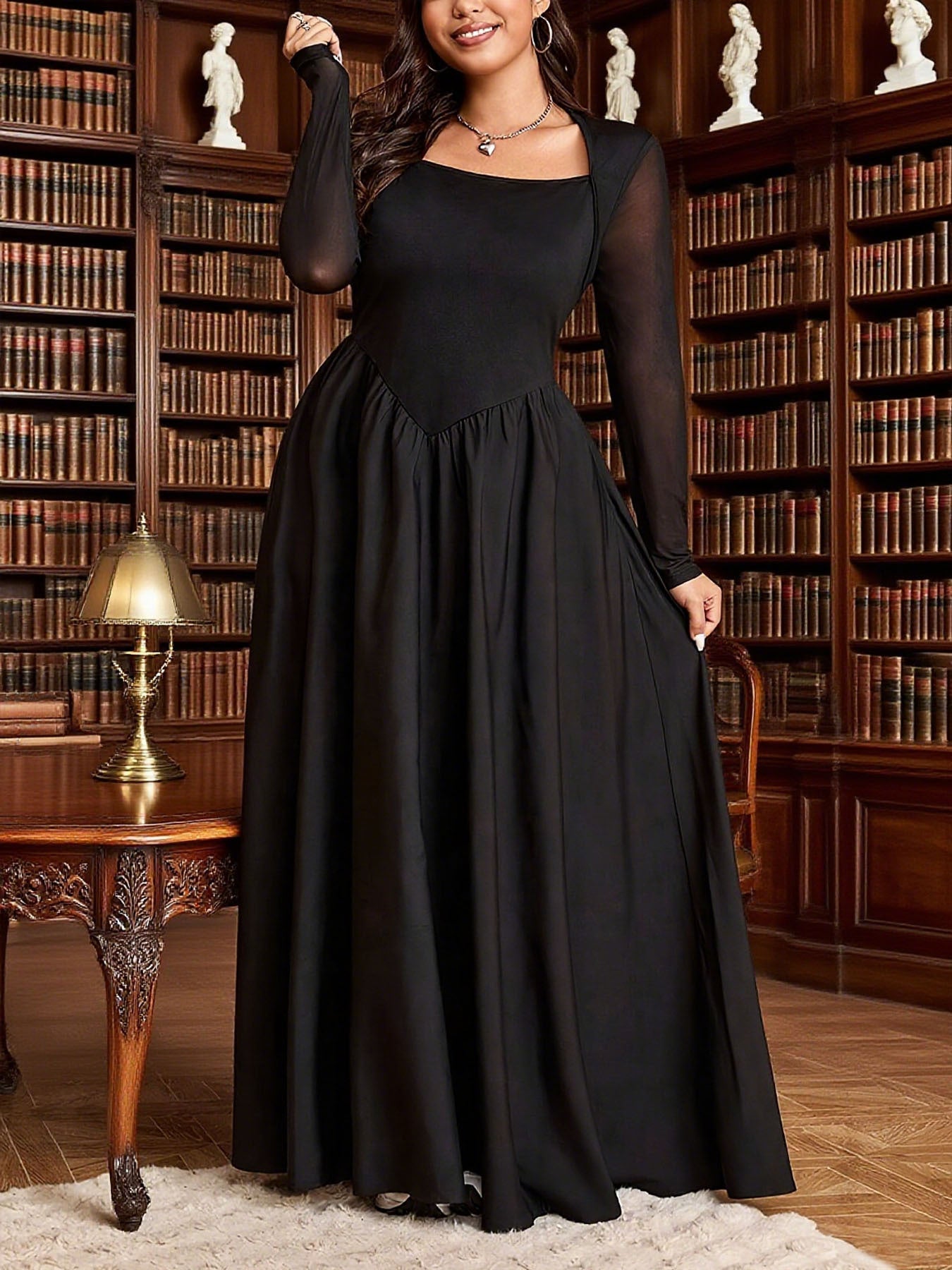 Robe Vintage Col Carré Uni Élégante