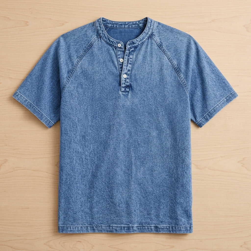 VesperLoom – Vintage Mineral-Wash Raglan Henley Tee | elesira