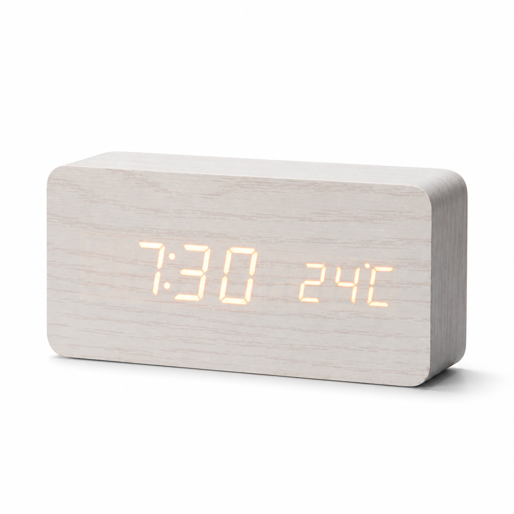 Horloge de table en bois à LED à commande vocale | elesira