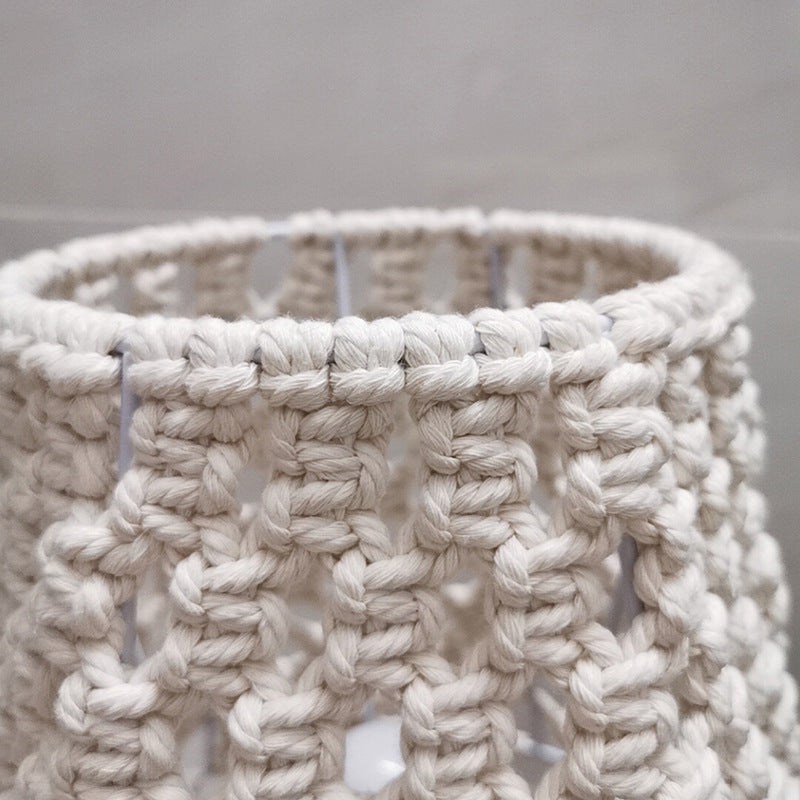 Handmade Cone Bedroom Night Lamp Countryside Rope 1-Light Yellow Nightstand Lamp with Wood Base | elesira
