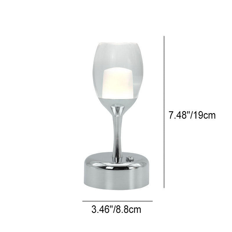 Chromowana lampka nocna LED w kształcie kieliszka do wina, z USB | elesira