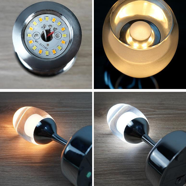 Chromowana lampka nocna LED w kształcie kieliszka do wina, z USB | elesira