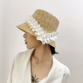 Wide Brim Straw Hat with Ruffled Trim – UV Defense | elesira