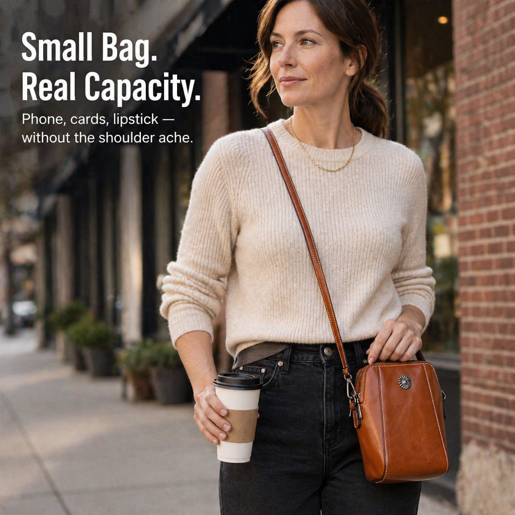 VividAura | Sac bandoulière en cuir souple pour ranger téléphone, cartes et rouge à lèvres dans un seul accessoire | elesira