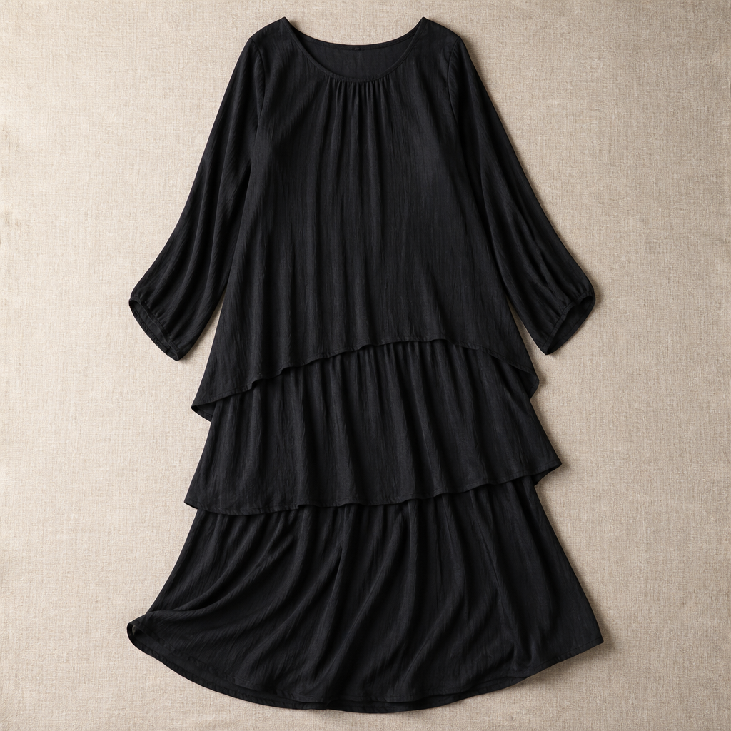 VeroLuxe – Flowy Tiered Maxi Dress with Cape Sleeves | elesira