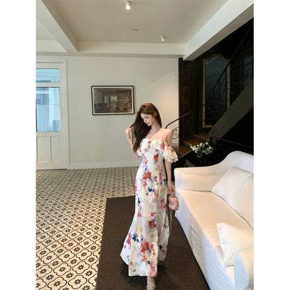 Robe Bretelles Imprimé Floral Volants Bicolore
